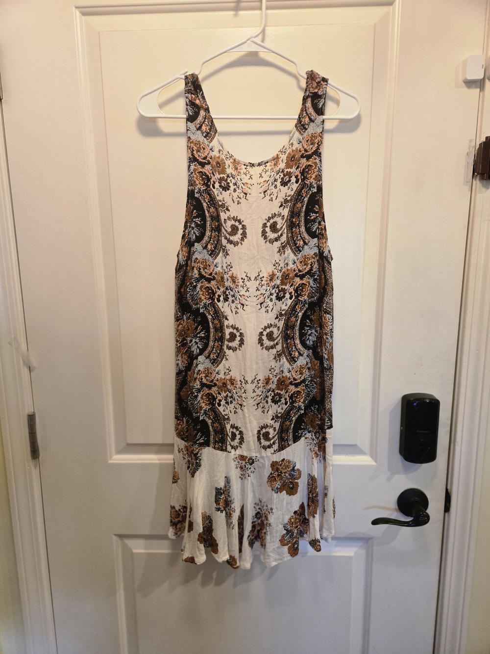 Free People White Tank Midi Dress with Brown and Black Paisley